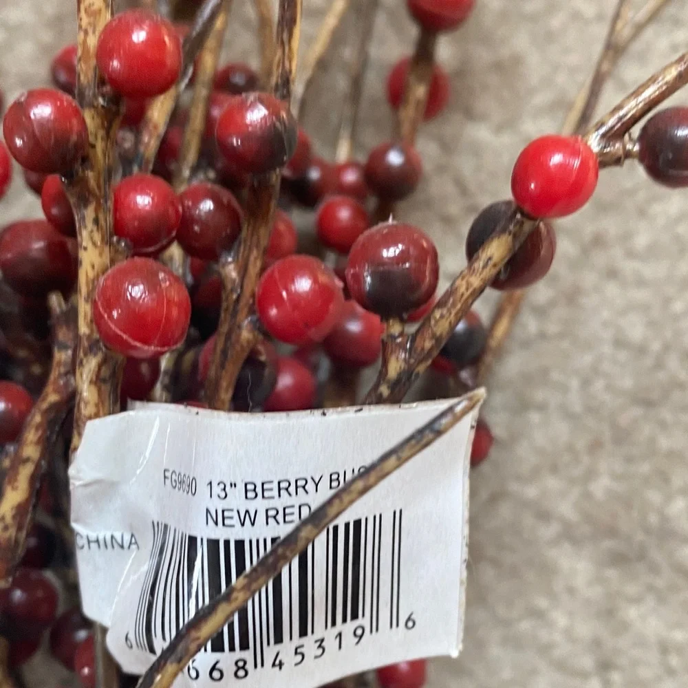 New Red Berry Bush Decorative Stem